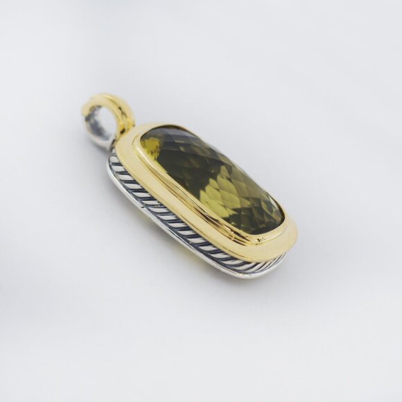 David Yurman 925 Silver 18K Elongated Albion Peridot Pendant - Picture 2 of 5